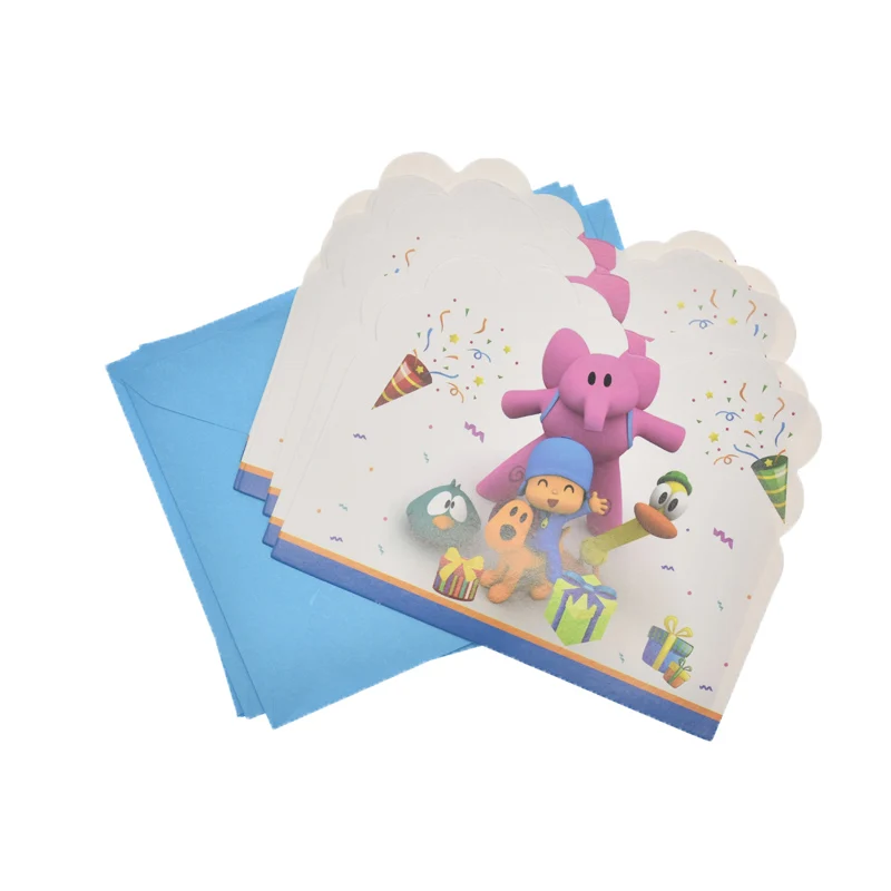 6pcs cards POCOYO детский день рождения принадлежности мультфильм украшения шар посуда чашка тарелка шляпа Tiga детский день детский душ - Цвет: 6pcs cards