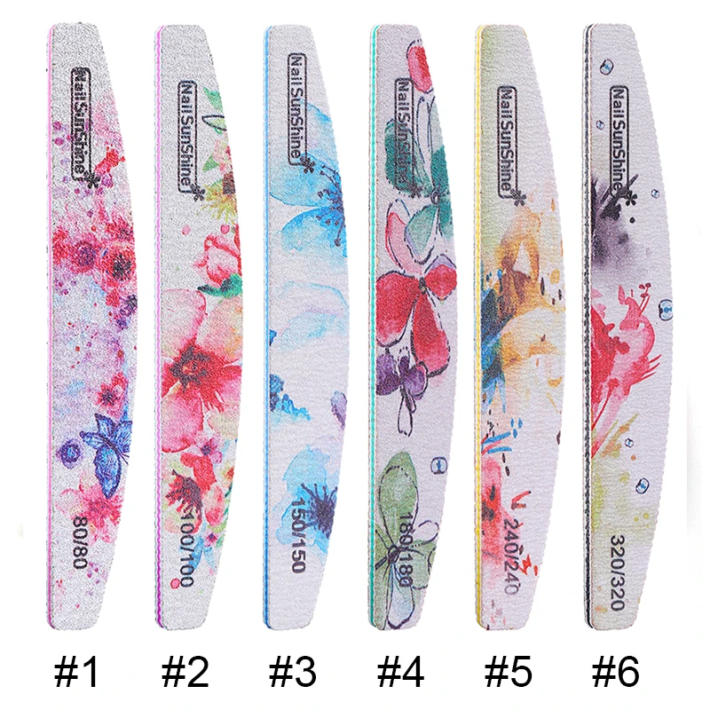 6 Patterns Professional Nail File Flower Sanding Nail File Double Side Nail Buffer Buffing Polish Nail Art Block Pedicure Tools