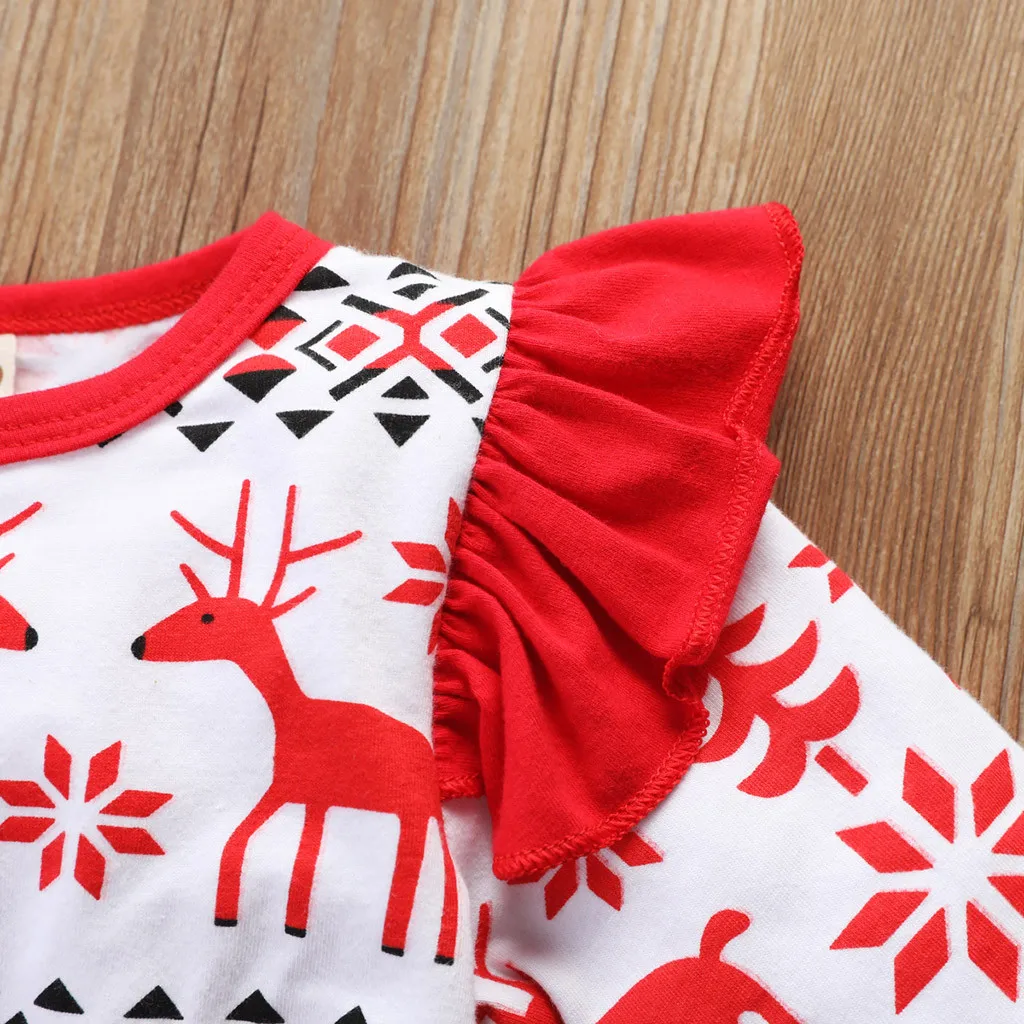 Рождественский костюм для малышей Детский Рождественский костюм с оленем и длинными рукавами для девочек Комбинезон из фатина детская праздничная одежда для девочек