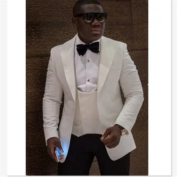 

New Classic Men’s Suit Smolking Noivo Terno Slim Fit Easculino Evening Suits For Men white top and black pants groom tuxedo slim