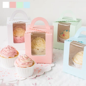 

5pcs Cute Mini Biscuit Candy Box Single Muffin Box Portable Pink Window Cupcake Box Mousse Mud Pudding Bottle Packaging Cup Gift