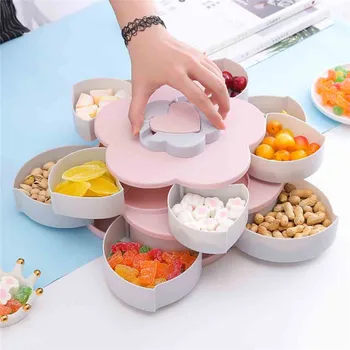 

2020 Storage Tray Bloom Rotating Snack Box Flower Design Candy Food Storage Box Jewelry Organizer Double Storage Drop #0727