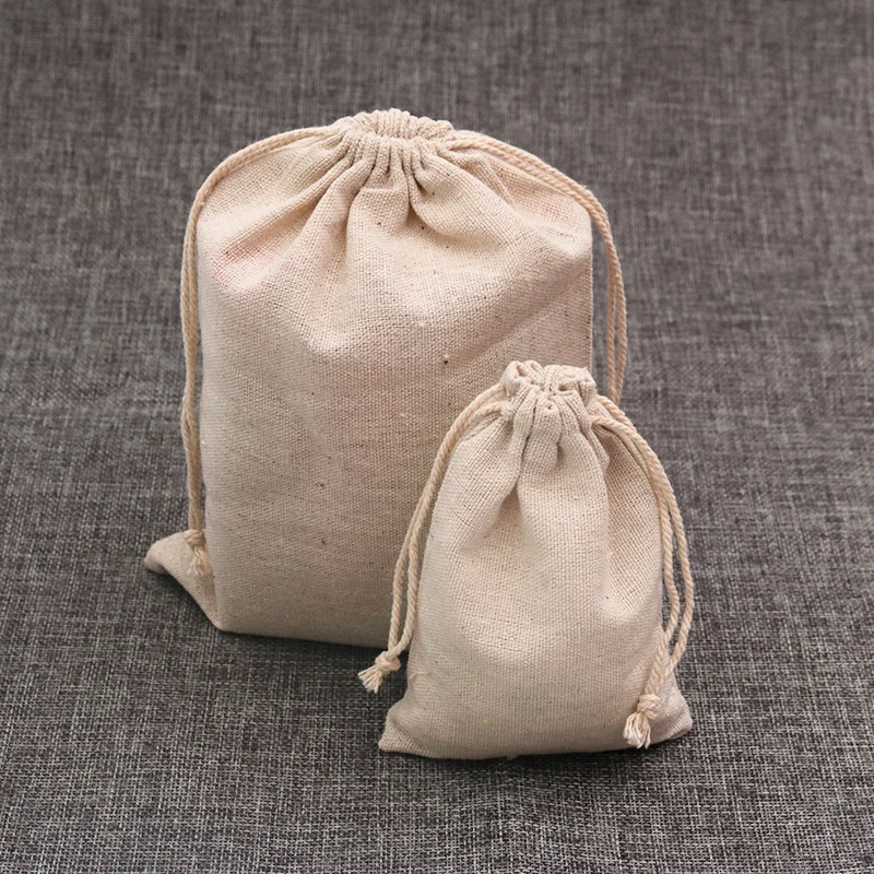 

10pcs/lot Natural Cotton Bags 8x10 9x12 10x14cm Small Drawstring Gift Bag Muslin Pouch Jewelry Cosmetic Goodies Packaging Bags