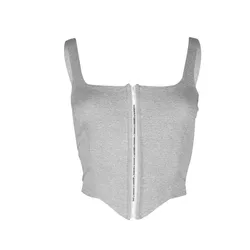 2022 novo hirigin único breasted botão gola quadrada sexy tanque superior sem costas verão feminino assimétrico superior clube noturno branco