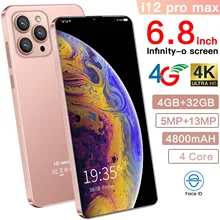 Smartphone i12 pro max telefone inteligente rosto desbloqueado 5mp + 13mp android 4 + 32g ram 6.8 polegada gota de água tela telefone celular