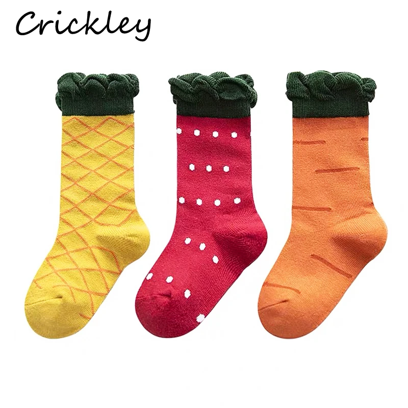 

3 Pairs/Lot Kids Cartoon Pineapple Strawberry Carrot Modelling Socks for Child Girls High Quality Cotton Breathable Ruffle Socks
