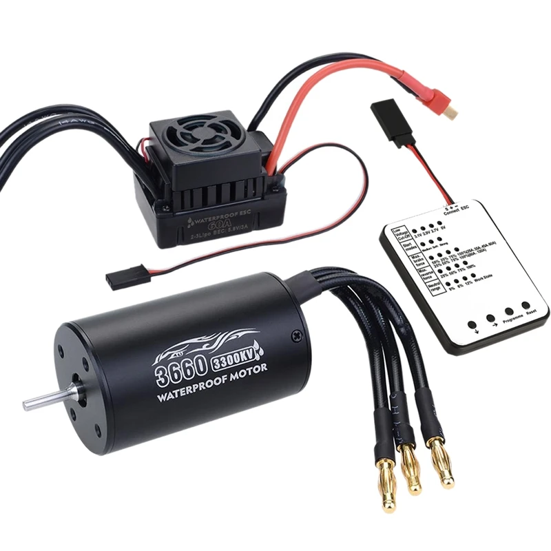 3660 бесщеточный двигатель с 60A ESC и светодиодная карта для программирования для 1/10 RC Truck Monster - Цвет: 3300KV