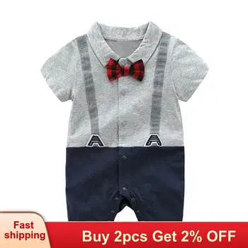 

Mayfair Cabin Patchwork Baby Rompers Gentleman Boy Romper Infantil baby Clothe Baby Boy Romper Cotton Short Sleeve Kids Clothes