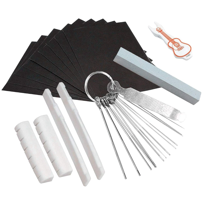 Guitar Tools Kit Repair Maintenance Accessories Tools,1 Pc Grinding Needle File,2 Sets Guitar Bone Bridge Saddle And Nut,1 Pc Pi