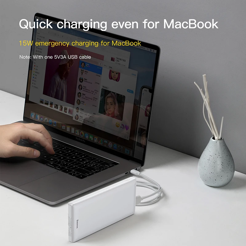 Внешний аккумулятор Baseus на 20000 мА · ч с портами USB Type C и поддержкой быстрой