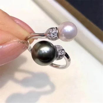 

DIY pearl accessories S925 sterling silver pearl ring empty holder double pearl style ring holder 7-9mm round beads