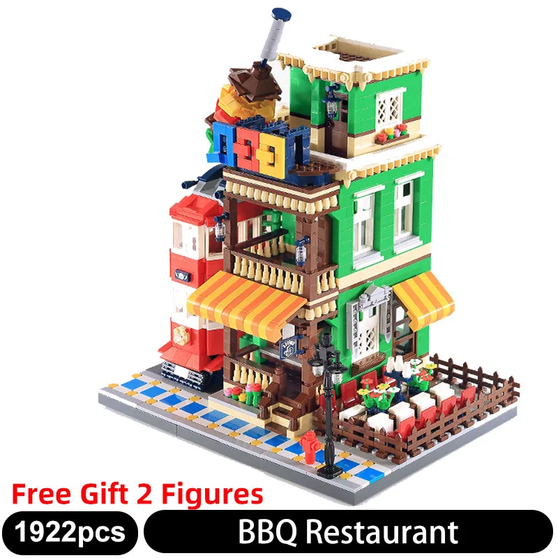 

6313 1922PCS City Street View series The BBQ Garden Restaurant Model Building Blocks Classic Architecture Toys for children Gift