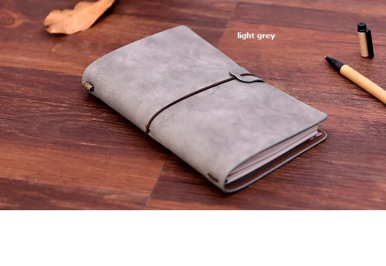 light grey Записная книжка путешественника, сменный дневник из воловьей кожи, ежедневная заметка, винтажная классическая мягкая записная книжка из искусственной кожи - Цвет: light grey