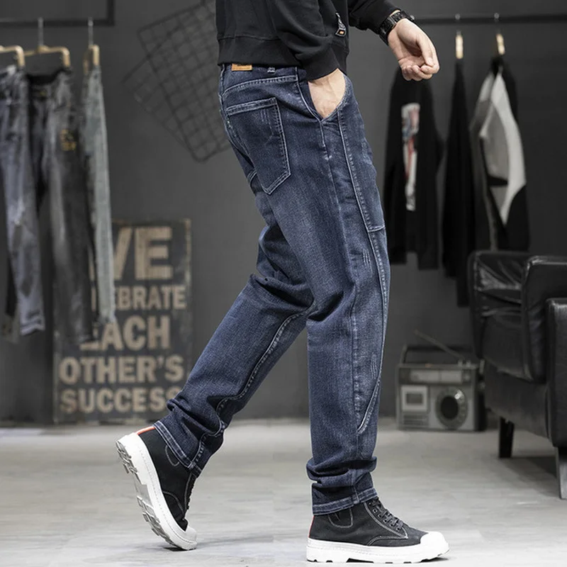Men's Jeans Harlan Stitching Jeans Loose Hip Hop Baggy Denim Pants Men Cargo Trousers Size 28-44 5
