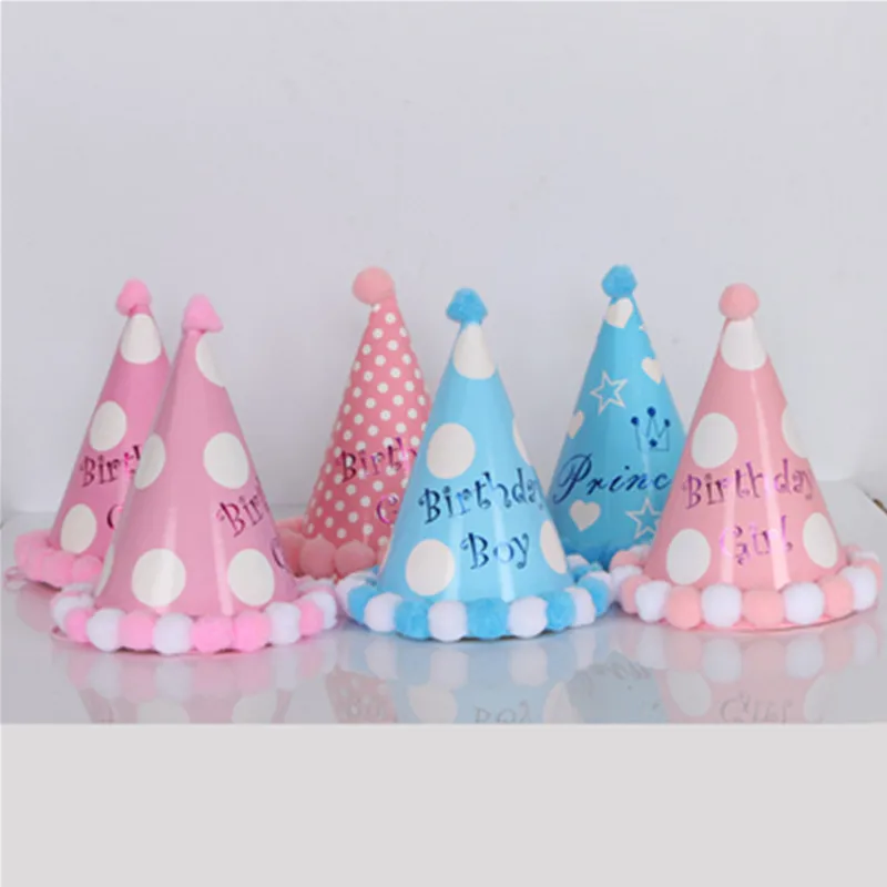 16 стилей 1 шт милые мальчик девочка счастливые шляпы для вечеринки по случаю Дня рождения точка с Hairball кепки вечерние конусные шляпа День рождения шляпа Baby Shower