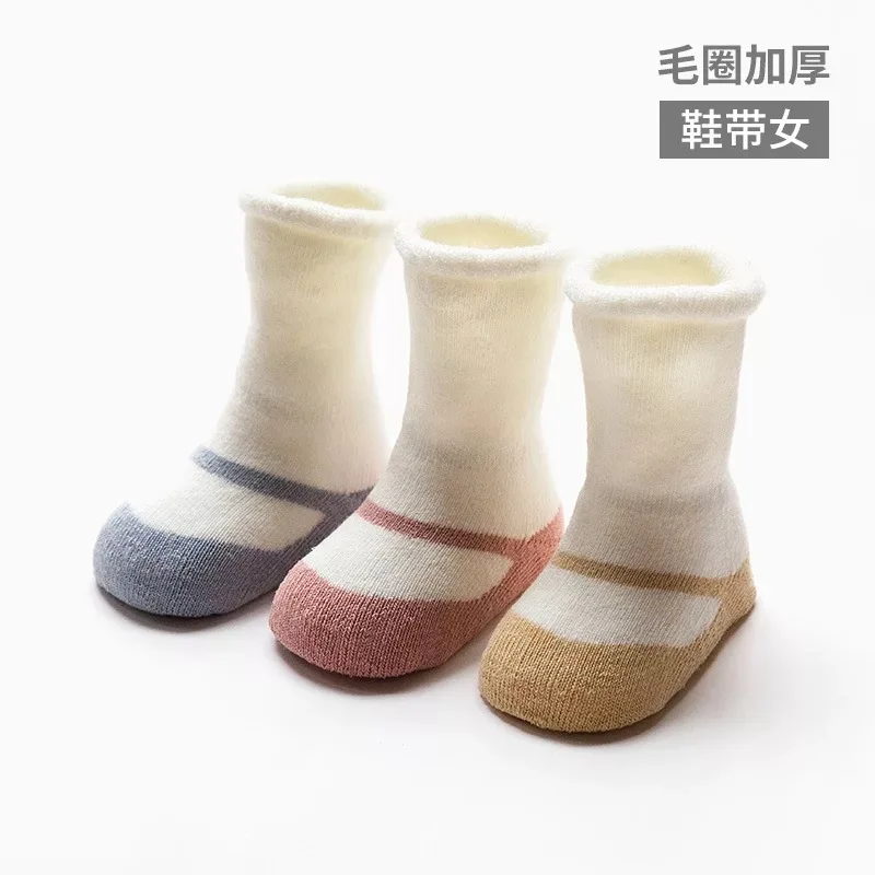 Новые стильные плотные носки с петельным ворсом для малышей на осень и зиму, детские махровые носки без пятки для новорожденных, хлопковые носки