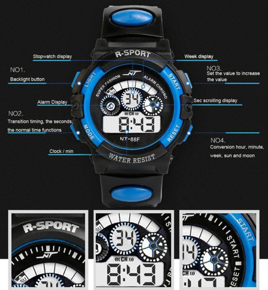 Waterproof Sports Watch Mens Boy's Digital Led Alarm Watch Multifunctional Date Wrist Watch Luxurious Casual Relogio Montre