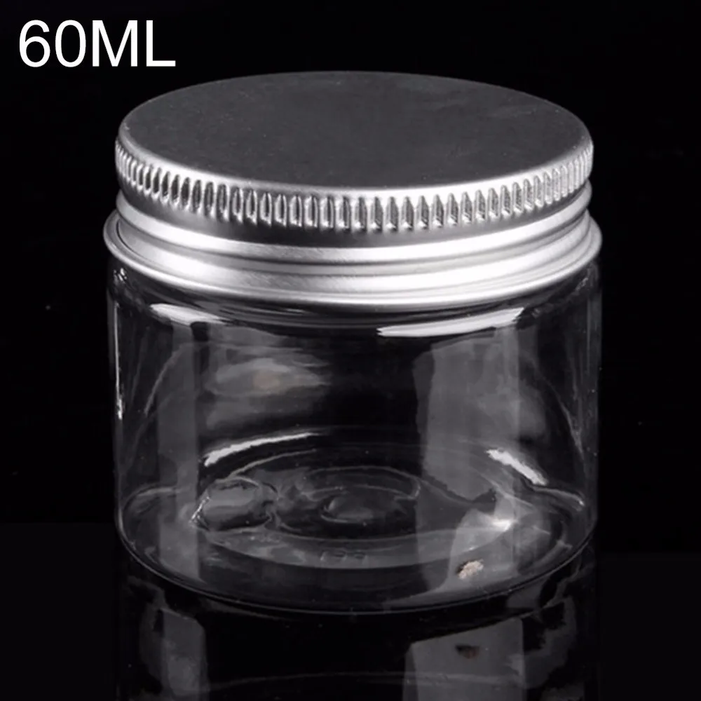 60ML Баночка для хранения косметики, пластиковый прозрачный контейнер с алюминиевой крышкой, маленькая бутылка 30 мл/40 мл/50 мл/60 мл/80 мл/100 мл/120 мл/200 мл/250 мл - Цвет: 60ML