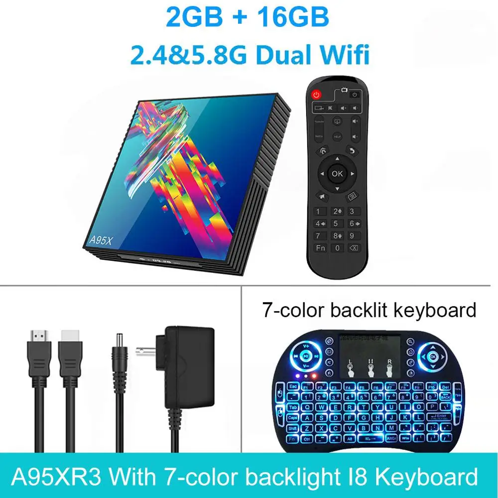 ТВ приставка Android 9,0 A95XR3 Rockchip RK3318 4 Гб ОЗУ 64 Гб ПЗУ 4K Netflix Youtube Plex HBO LEMADO Smart Android tv Box - Цвет: 2G 16G backlit i8