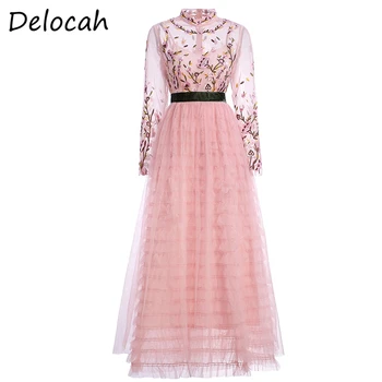 

elocah Spring Summer Dress Fashion Designer Women Long Sleeve Gorgeous Embroidery Printed Elegan Slim Holiday Midi Dresses