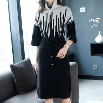 

Women Knitted Bandage Dress Turtleneck Sweater Dresses Spring Autumn Winter Plus Size Clothing Vestidos Mujer 2019 Fairy Dreams