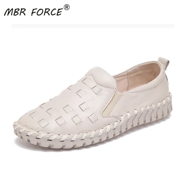 

MBR FORCE Spring Autumn Genuine Leather woman mother single shoes retro handmade Flats comfortable pregnant women white shoes