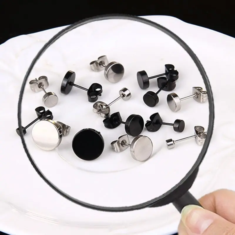 Men Women Punk Rock Ear Studs Charm Black Stainless Steel Barbell Earrings Personality Ear Decoration Birthday Gift