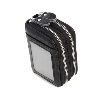 

2020 new style Double zipper change purse Two-layer leather RFID Anti-scan Leather Organ Card Bag