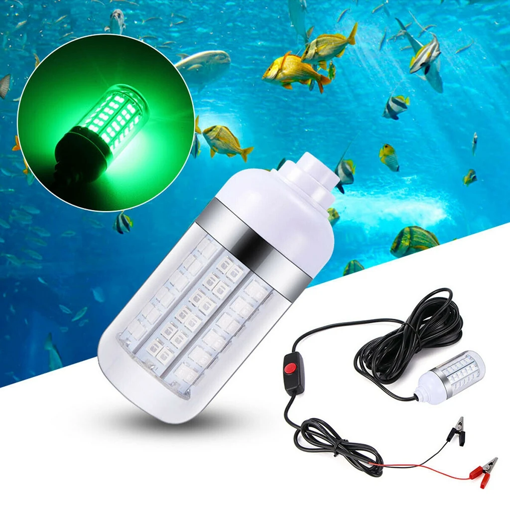 IP68 Waterproof 12V LED Green Underwater Fishing Light Attract Prawns Squid  Lamp Aquarium Pool Fishing Tank Decorative Light