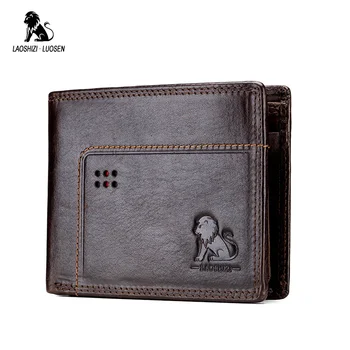 

LAOSHIZI LUOSEN Ultra-thin Mens Wallet Genuine Leather Short Wallets Men Vintage Male Purse Coin Pouch Multi Cards Wallet