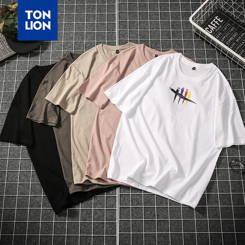 

TONLION Loose Tshirts Plus Size Men Tops and Tees 2020 Summer Short Sleeves T Shirt Man O-Neck Letter Decorate Fashion Teeshirt