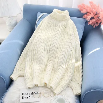 

white turtleneck knitted women sweater thicken warm winter new bat-wing sleeve lady elegant pulls outwear coat tops