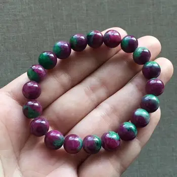 

9.4mm Natural Red Green Ruby Zoisite Gemstone Crystal Bracelets Round Beads Stretch Natural Ruby AAAAA