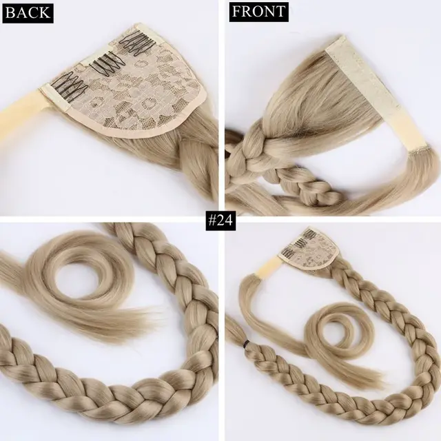 90cm 36inch Super Long Wrap Around Jumbo Pre Braided Ponytail Ombre Brown Blonde Synthetic Hair Extensions #24