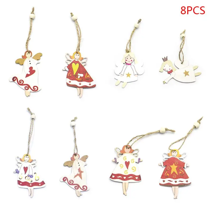 

8pcs/set Christmas Angel Girl Wooden Pendants Ornaments for Hanging Xmas Tree Party Decorations Kids Gift