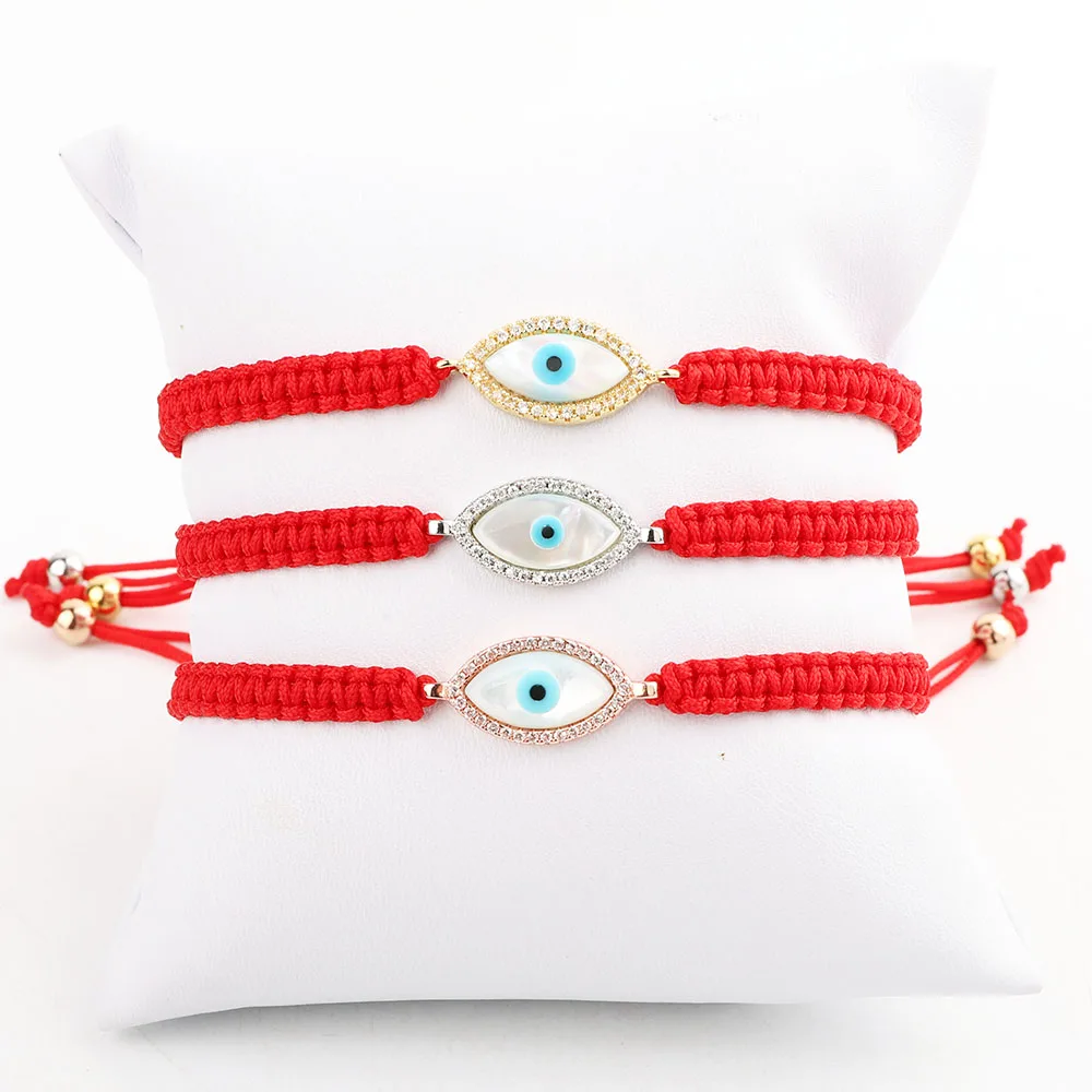 JARAVVI New Fashion Cute Design CZ Mirco Pave Shell Eye Hand Heart Charm Woven Red Cord Macrame Bracelet Men Women