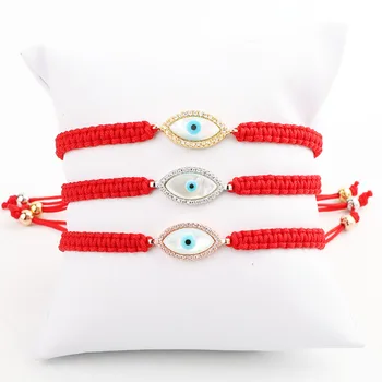 JARAVVI New Fashion Cute Design CZ Mirco Pave Shell Eye Hand Heart Charm Woven Red Cord Macrame Bracelet Men Women