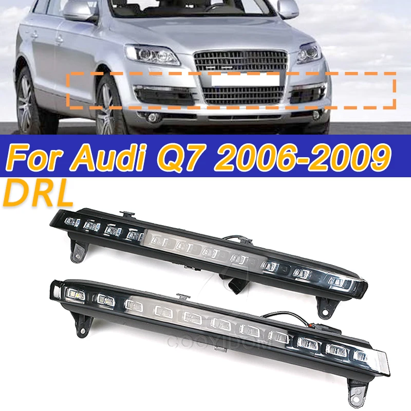 

COOYIDOM 1Pair 12V LED DRL Daytime Running Lights Daylight For Audi Q7 2006 2007 2008 2009 Fog light with yellow turn Signal