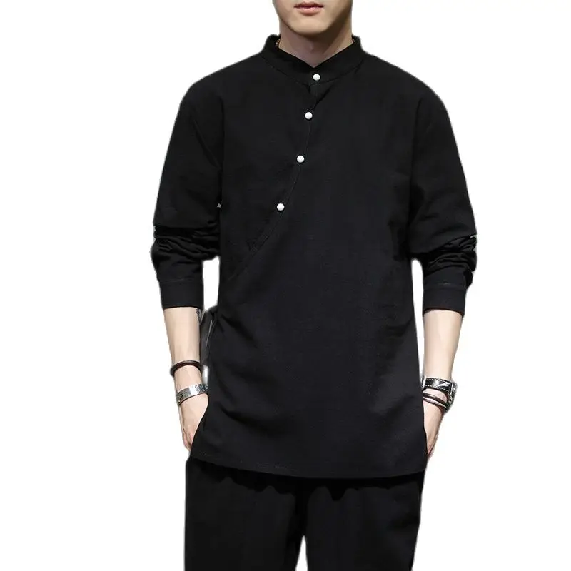 Camisas de manga larga de algodón y lino de estilo chino, nuevas, para primavera