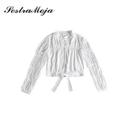 Sestra Moja 2019 белые кружевные рукава-фонарики шифоновая блузка рубашка с длинным рукавом Женские топы и рубашки блузка Одежда