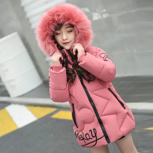 Зимнее пальто для девочек; Новинка г.; детская зимняя куртка с героями мультфильмов; детская теплая одежда; плотные длинные пуховые пальто с капюшоном; парки для подростков; верхняя одежда - Цвет: MR pink