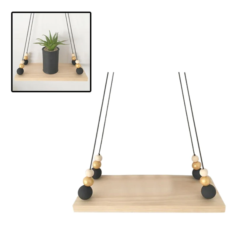 Wooden Storage Display Shelf Log Pine Wood Bead Shelves Hanging Stand For Kids Room Decorative Home Decorations INS Nordic Style | Дом и сад