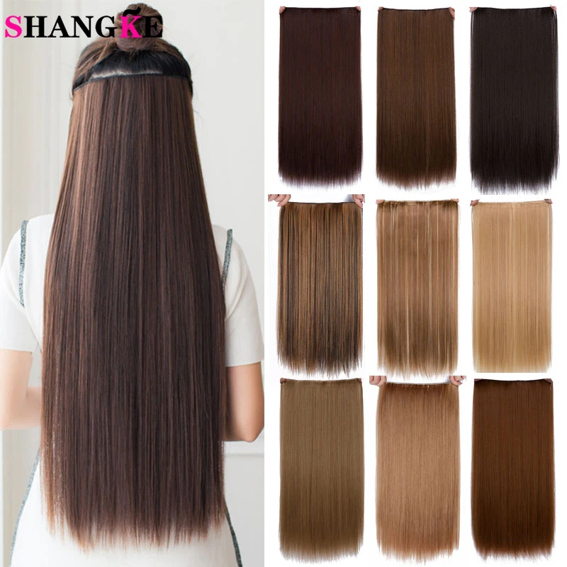 Buen trato SHANGKE-extensiones de cabello sintético con Clip, peluca ondulada resistente al calor, fibra de alta temperatura, 24 pulgadas rBKZLdkn