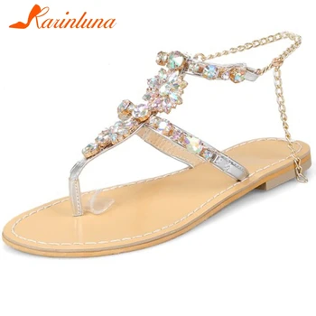 

KARINLUNA Summer Casual Low Heel Sandals Sweet Shallow Party Women Sandals Classic Ins Hot Brand Rhinestone Flat Women Shoes