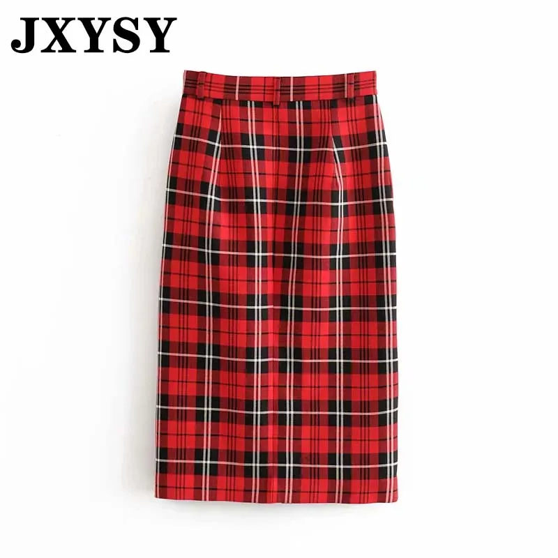 JXYSY юбка женская faldas mujer moda в английском стиле элегантная клетчатая юбка миди с высокой талией и поясом Женская одежда