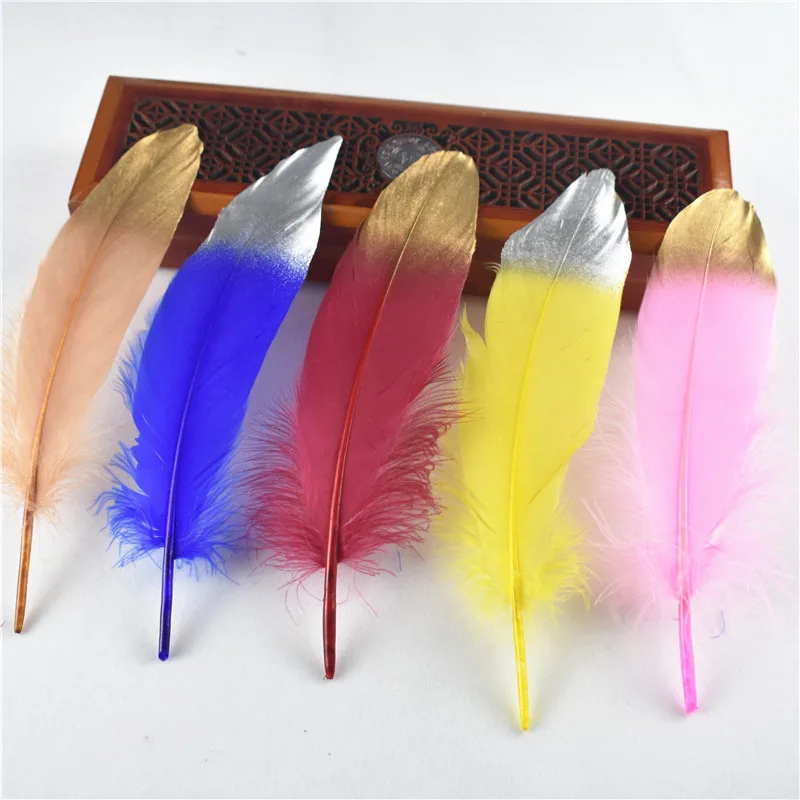 

50Pcs/Lot Dip Golden Head Goose Feathers 15-20cm/6-8" Natural Pheasant Feather for Crafts Assesoires Home Decoration Accessories