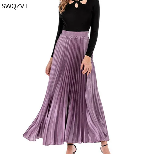 Женская Весенняя Осенняя новая однотонная Ретро Женская плиссированная юбка женская элегантная длинная юбка макси для женщин юбка - Цвет: light purple
