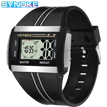 

SYNOKE 2020 Men's Electronic Watches Luminous Large Square Dial Water Resistant Sports Watch PU Plastic Strap Relogio Masculino