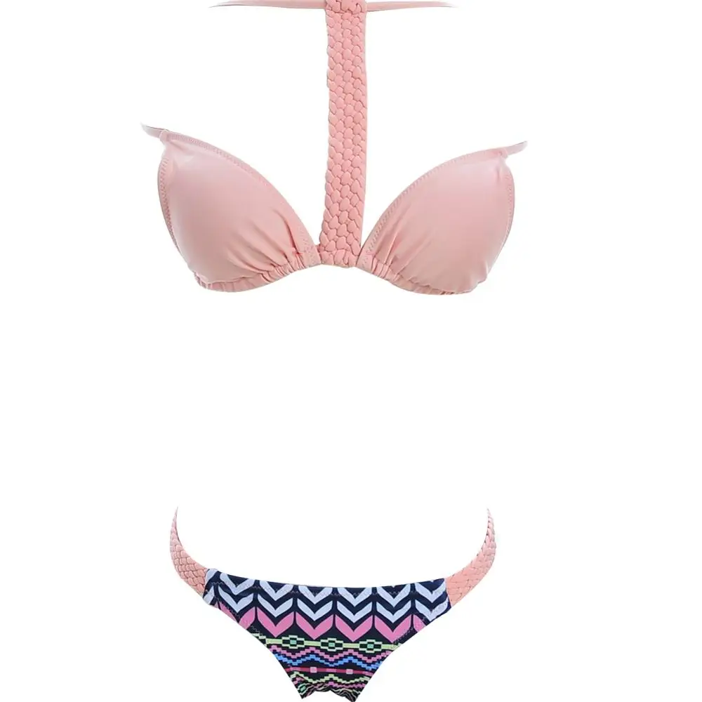 

2019 Woman Bandage Swimsuit Push-Up Padded Bra Beach Swimwear Brazilian Print Two Piece Suit