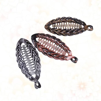 

9pcs Fish Shape Banana Hair Clips Resin Retro Twist Design Ponytail Holder Hair Clamps (Golden Silver Red Bronze for Each 3pcs)